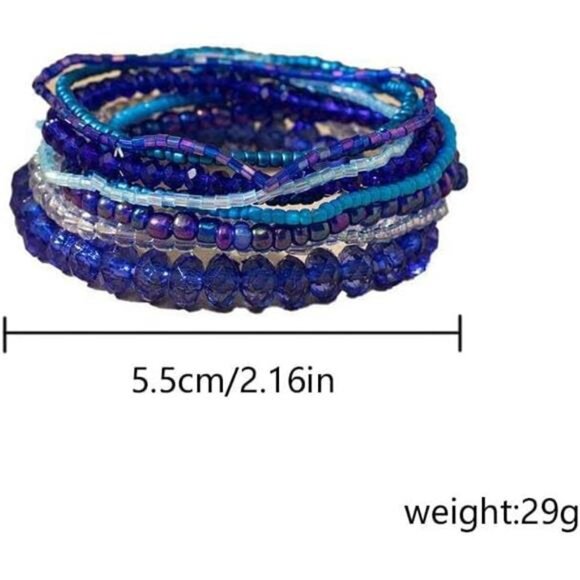 Womens Bohemian Beaded Bracelets Stackable Colorful Crystal Glass Strand Bangle - Picture 2 of 4